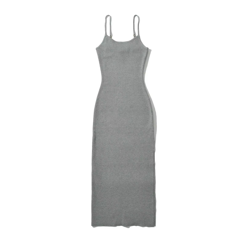 Oretha Gray Thin Strap Knit Long Dress