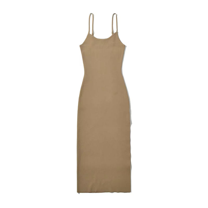 Oretha Khaki Thin Strap Knit Long Dress