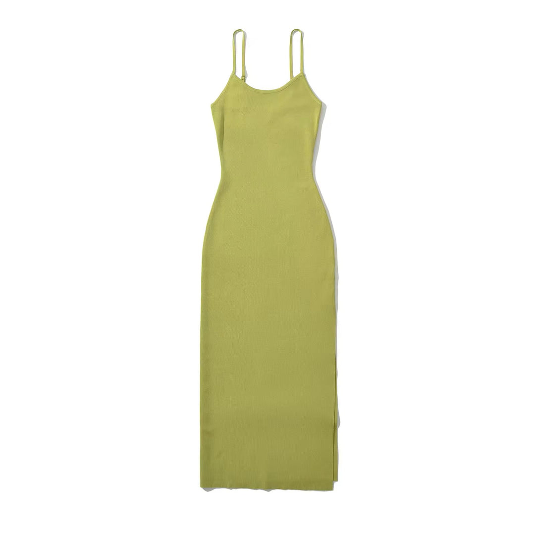 Oretha Pastel Green Thin Strap Knit Long Dress