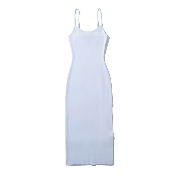Oretha White Thin Strap Knit Long Dress
