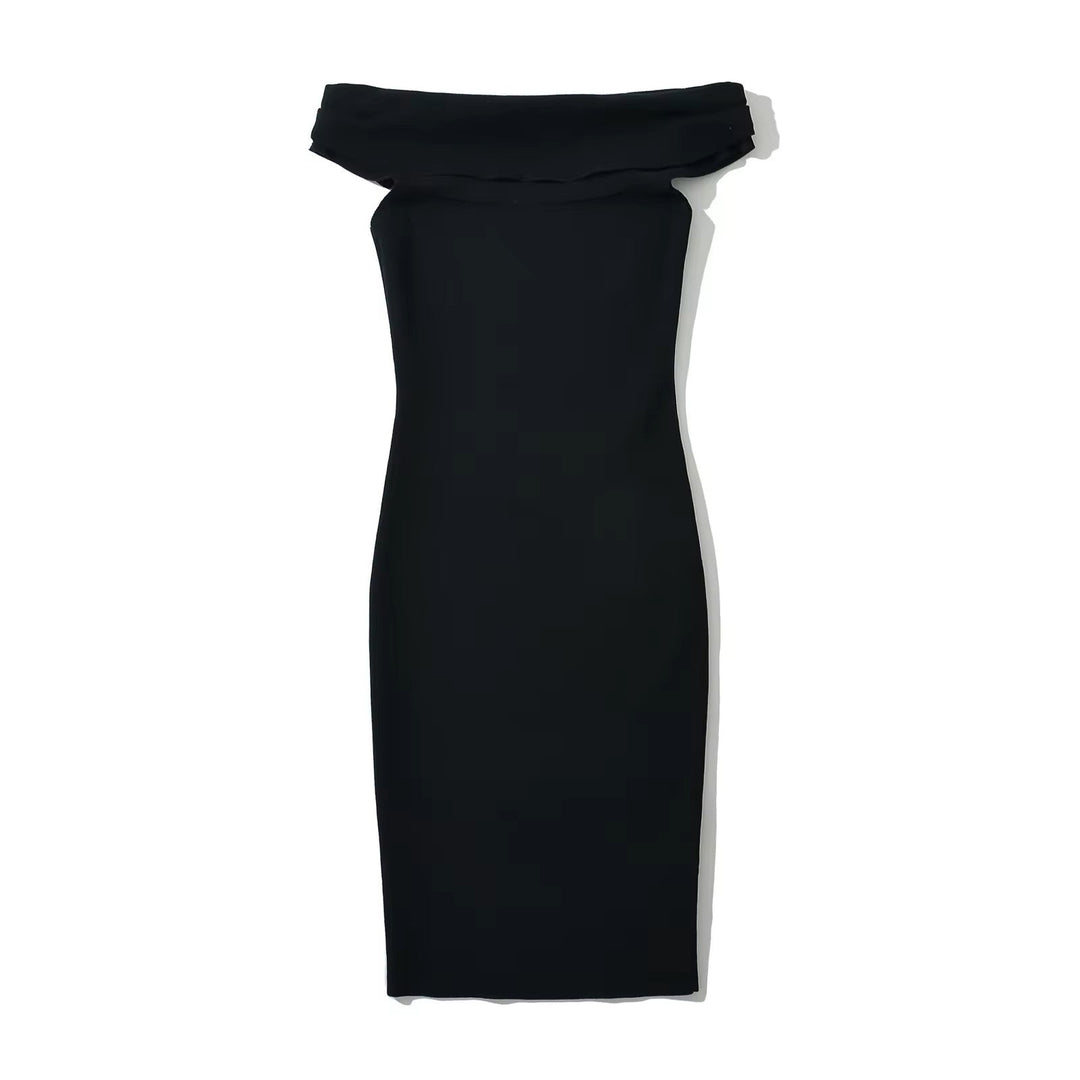 Amadea Black Slash Neck Sleeveless Knit Mini Dress