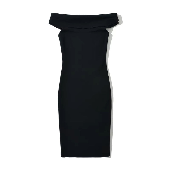 Amadea Black Slash Neck Sleeveless Knit Mini Dress