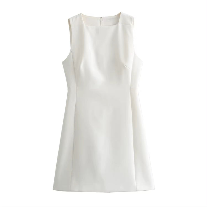 Gifty White Square Collar Back Zipper Fly Mini Dress