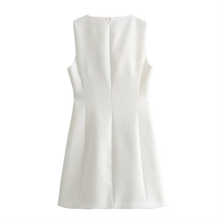Gifty White Square Collar Back Zipper Fly Mini Dress