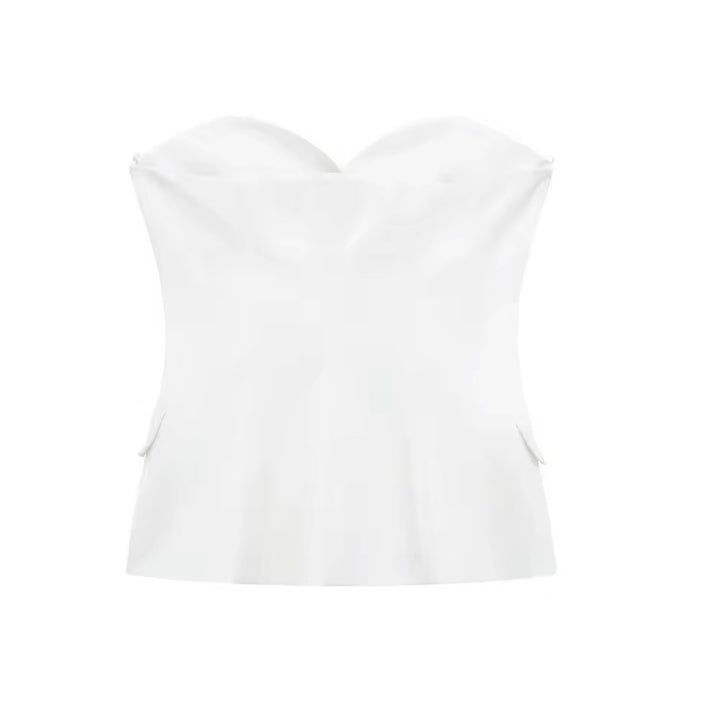 Eleur White Sweetheart Neckline Bustier Button Up Tube Top