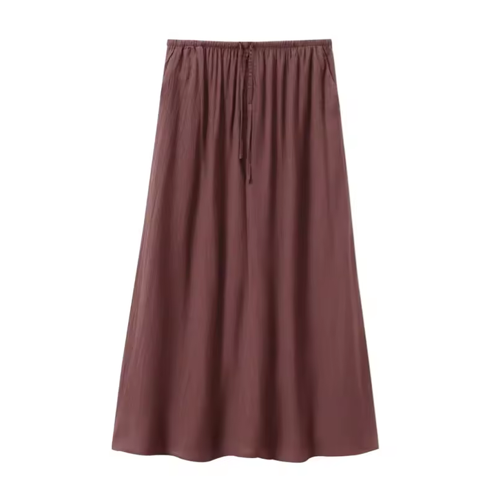 Vetiver Brown Drawstring Waist Midi Skirt