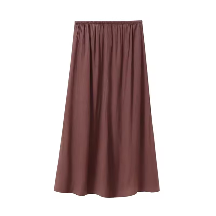 Vetiver Brown Drawstring Waist Midi Skirt