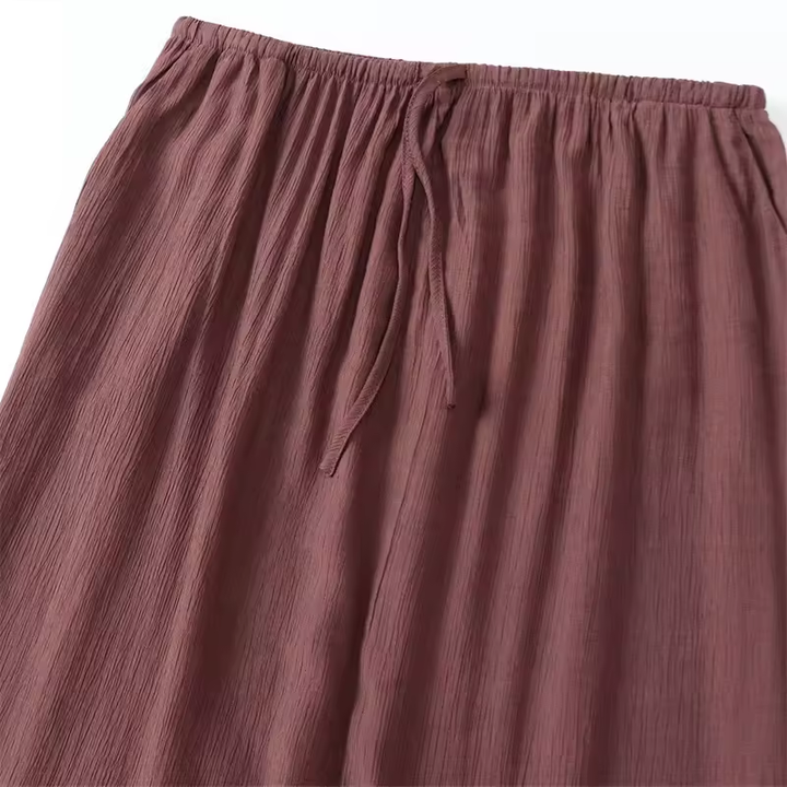 Vetiver Brown Drawstring Waist Midi Skirt