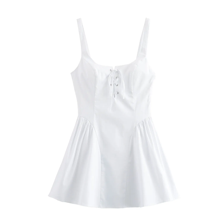 Enna White Shoulder Strap Front Lace Up  Mini Dress