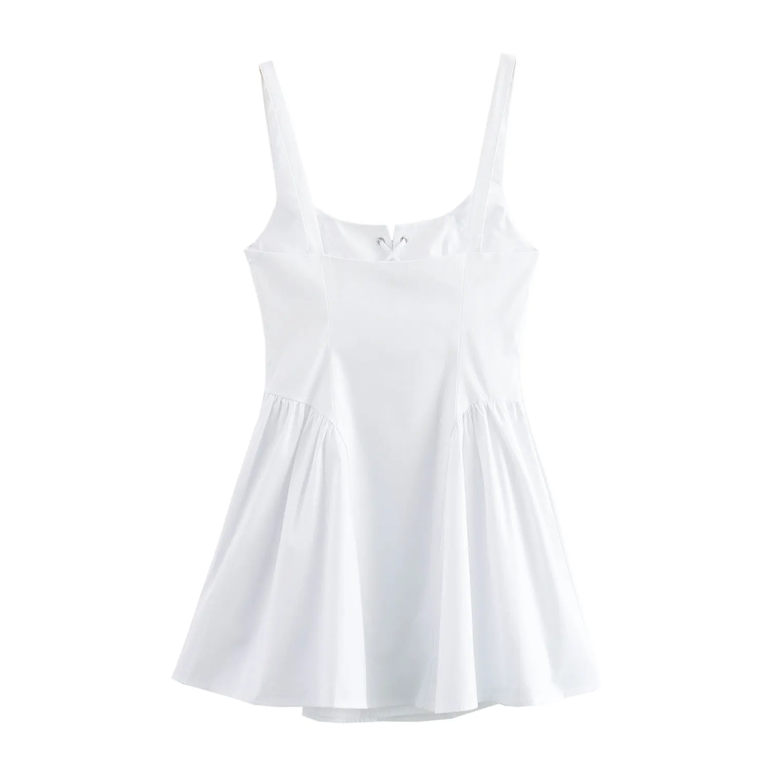 Enna White Shoulder Strap Front Lace Up  Mini Dress