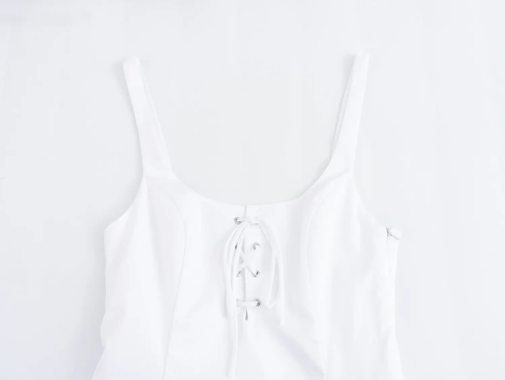 Enna White Shoulder Strap Front Lace Up  Mini Dress