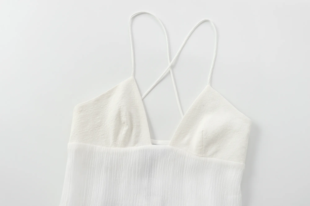 Yuan White V Neckline Sleeveless Criss Cross Back Maxi Dress