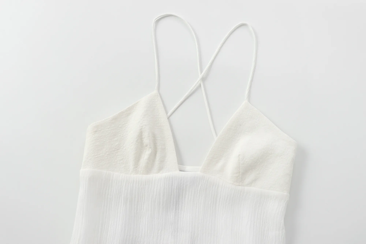 Yuan White V Neckline Sleeveless Criss Cross Back Maxi Dress