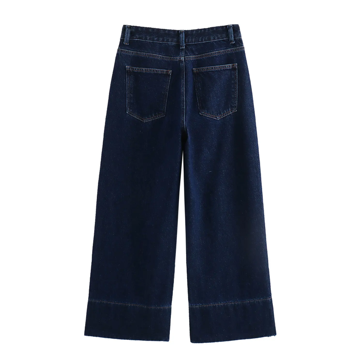 Xhian Blue Denim Wide Leg Zipper Fly Jeans