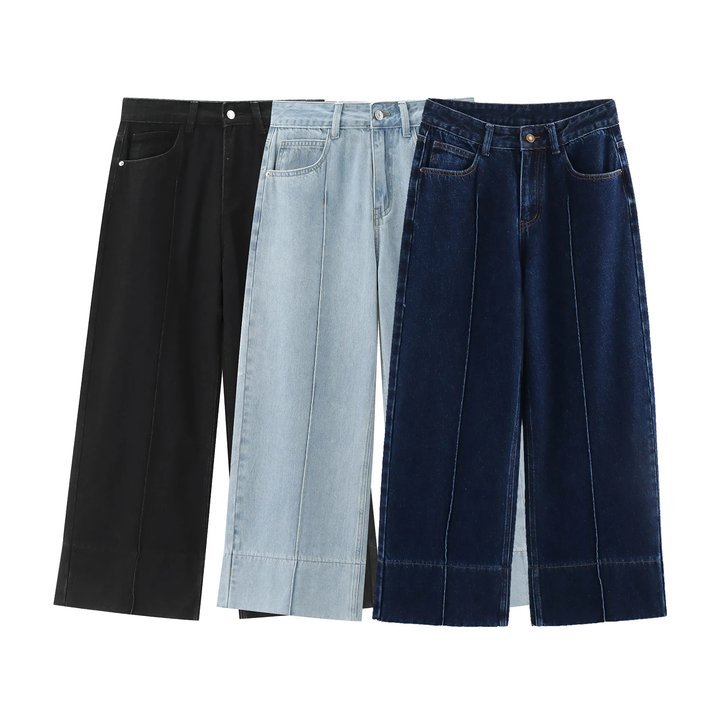 Xhian Blue Denim Wide Leg Zipper Fly Jeans