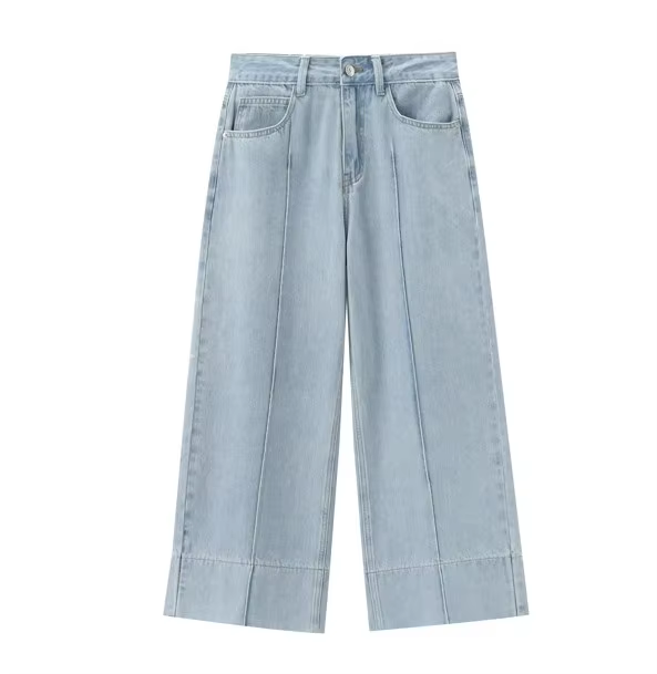 Xhian Light Blue Denim Wide Leg Zipper Fly Jeans