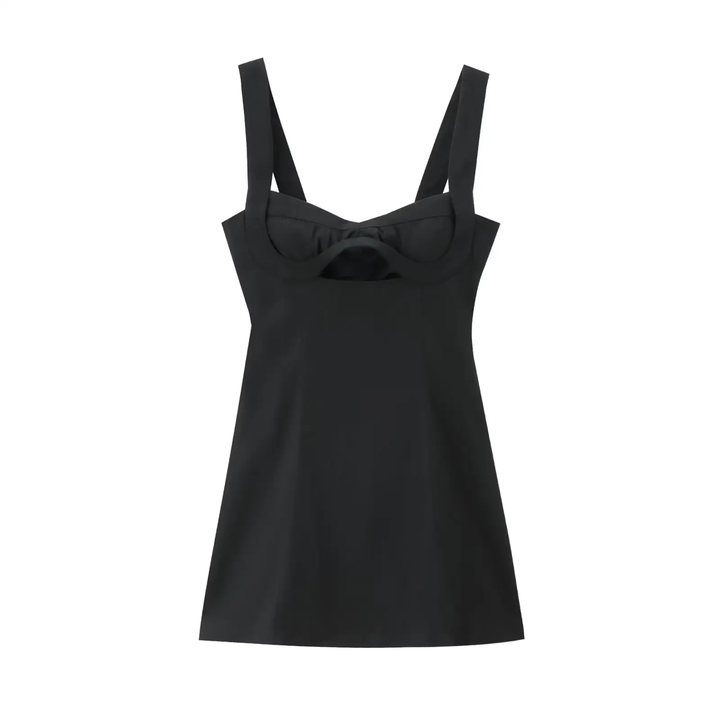 Miyaka  Black V-neck Dress WIth Hollow Under Bust Mini Dress