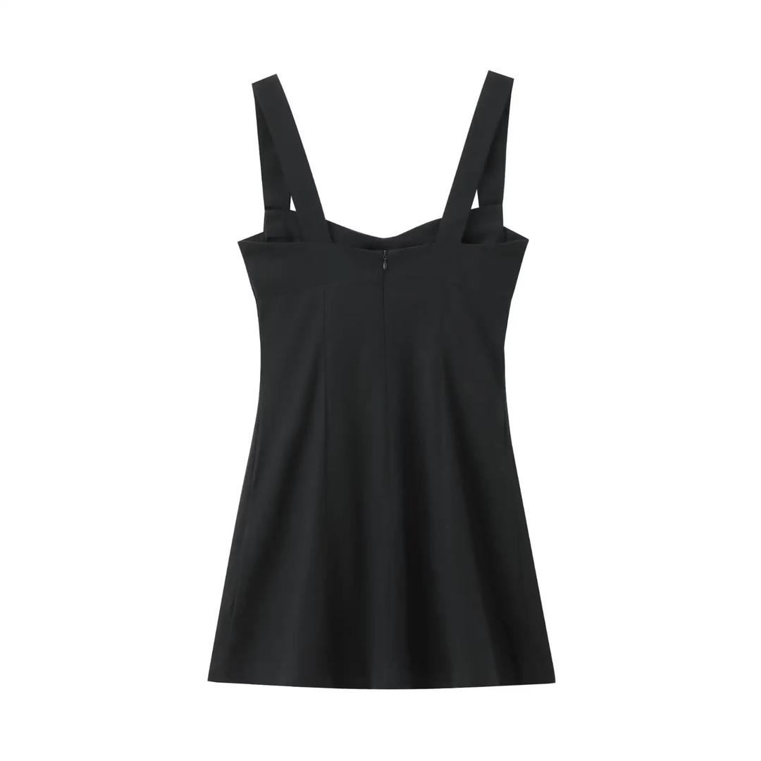 Miyaka  Black V-neck Dress WIth Hollow Under Bust Mini Dress