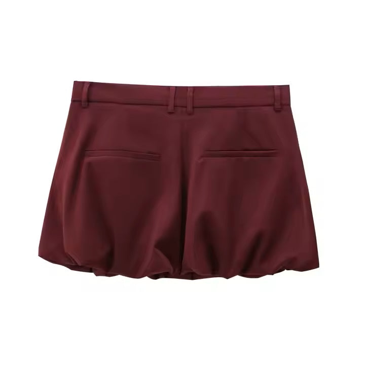 Darcy Burgandy Red Drawstring Waist Side Pockets Mini Skirt
