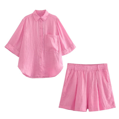 Rema Pink Elastic Waist Side Pockets Shorts