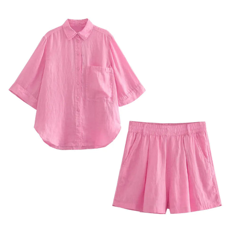 Rema Pink Elastic Waist Side Pockets Shorts