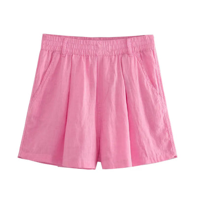 Rema Pink Elastic Waist Side Pockets Shorts