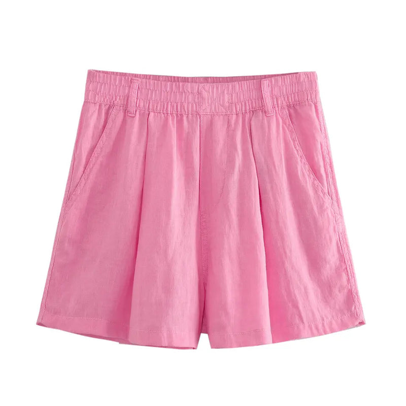 Rema Pink Elastic Waist Side Pockets Shorts