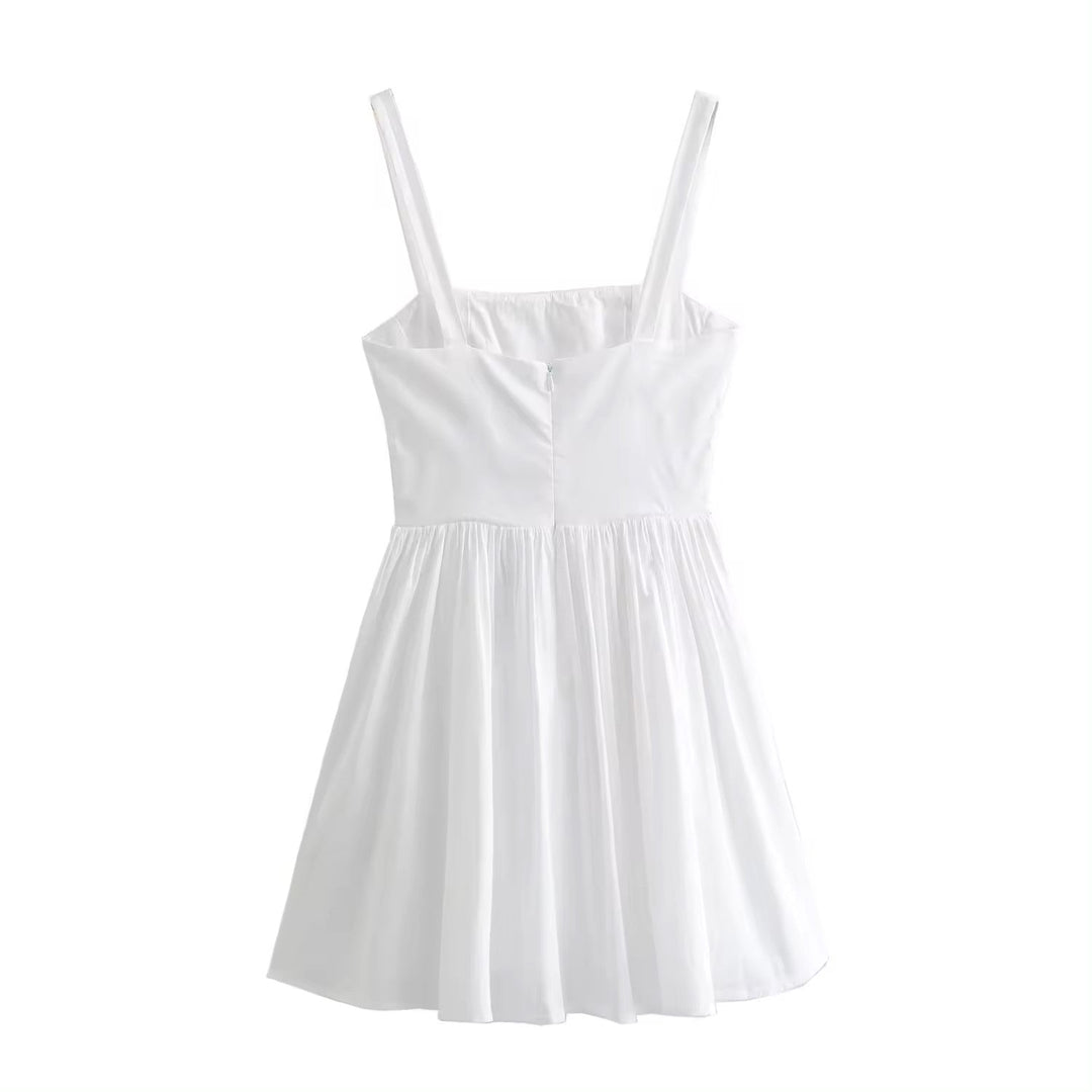 Quirina White Shoulder Strap  Pleated Mini Dress