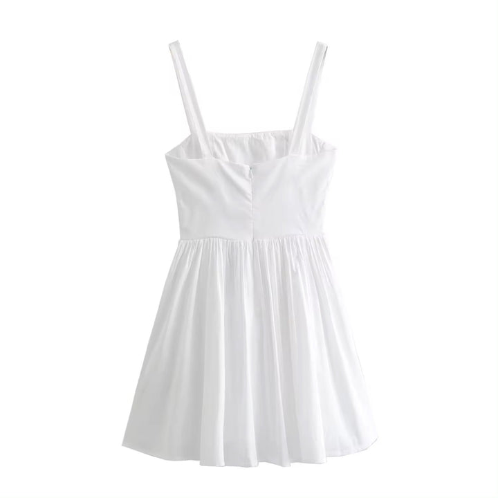Quirina White Shoulder Strap  Pleated Mini Dress