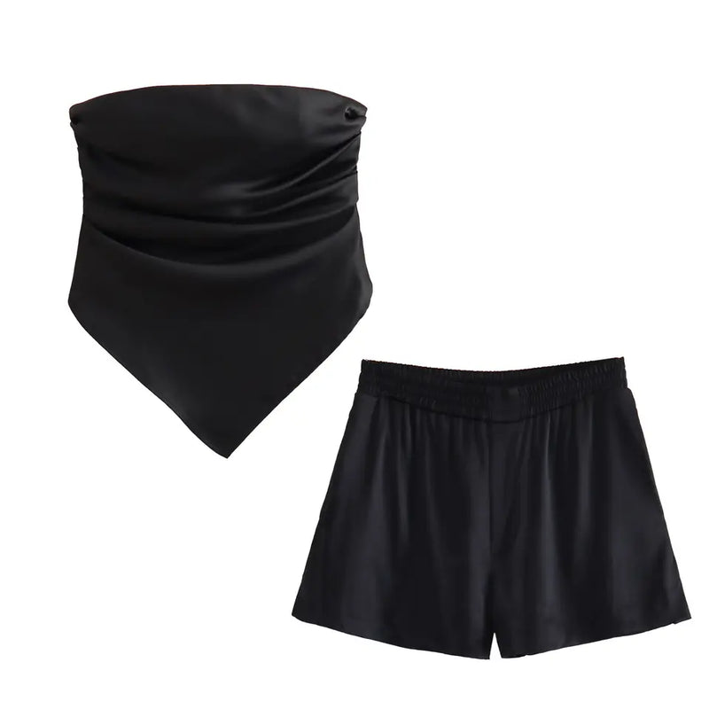 Chantel Black Pleated Side Zipper Tube Crop Top