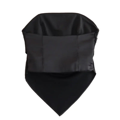 Chantel Black Pleated Side Zipper Tube Crop Top