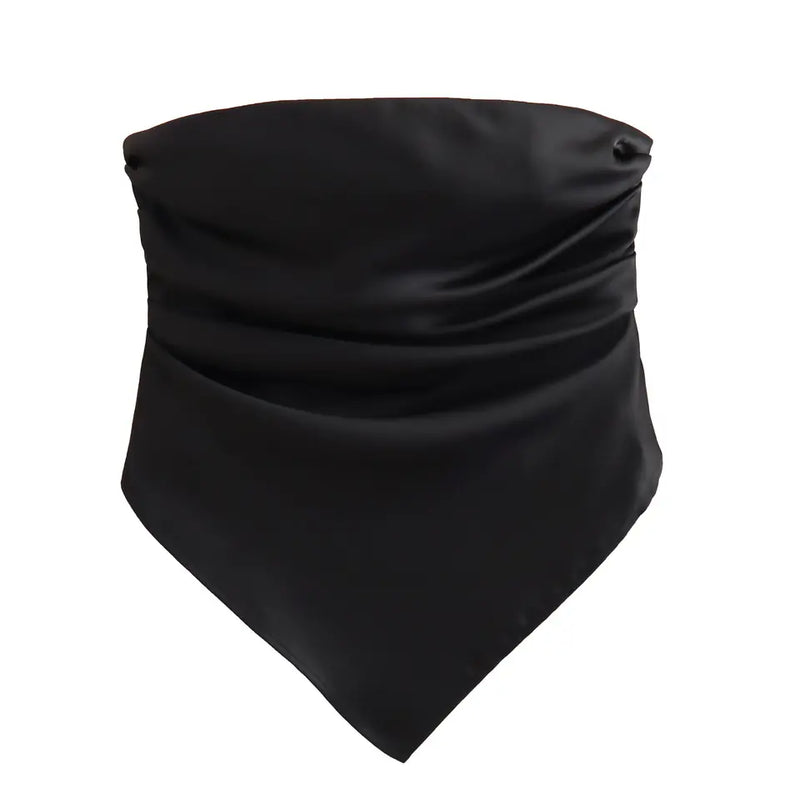 Chantel Black Pleated Side Zipper Tube Crop Top