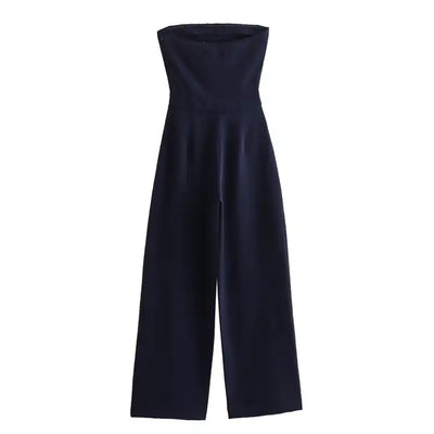 Vinz Navy Blue Side Zipper Wrap Tube Jumpsuit