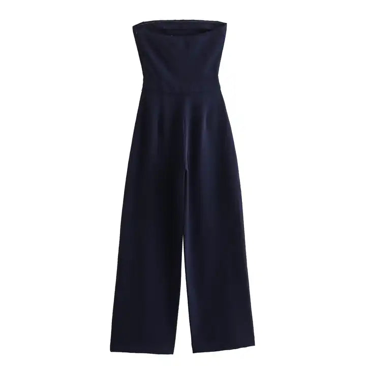 Vinz Navy Blue Side Zipper Wrap Tube Jumpsuit