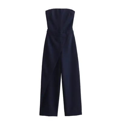 Vinz Navy Blue Side Zipper Wrap Tube Jumpsuit