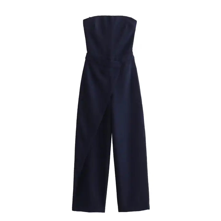 Vinz Navy Blue Side Zipper Wrap Tube Jumpsuit
