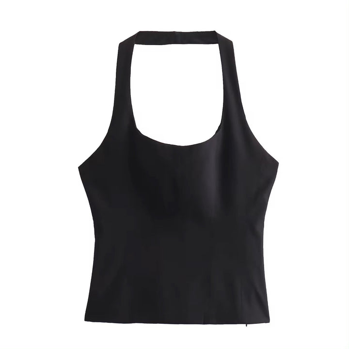 Fawn Black Back Hollow Out Halter Crop Tank top