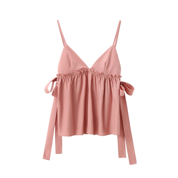 Kael Pink Spaghetti Strap Side Bow Tie Crop Tank Top