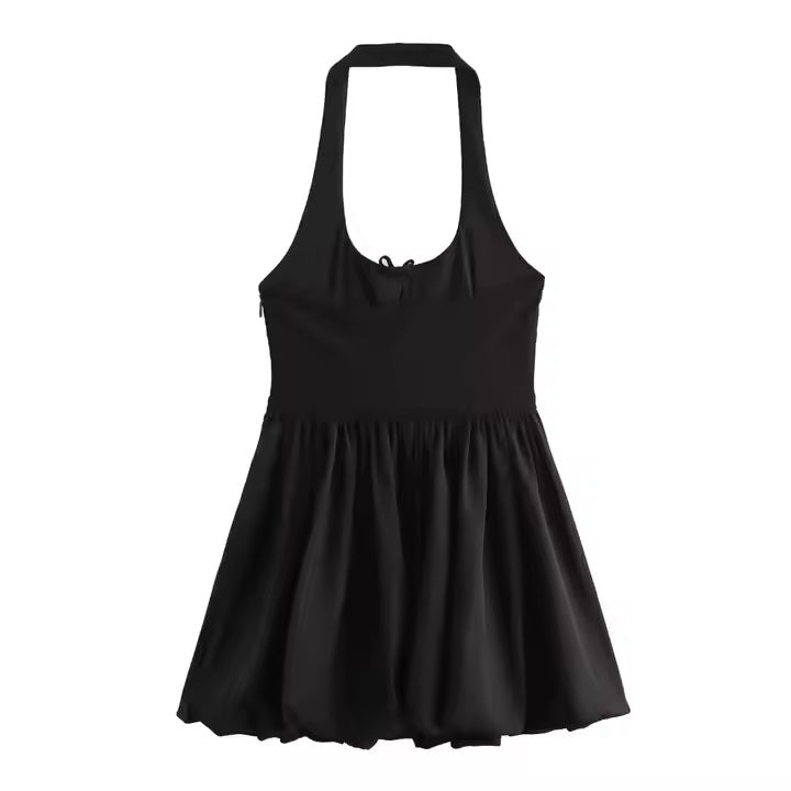 Maddy Black Halter Neck Puffy Mini Dress