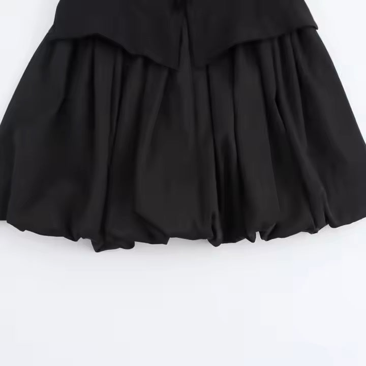 Maddy Black Halter Neck Puffy Mini Dress