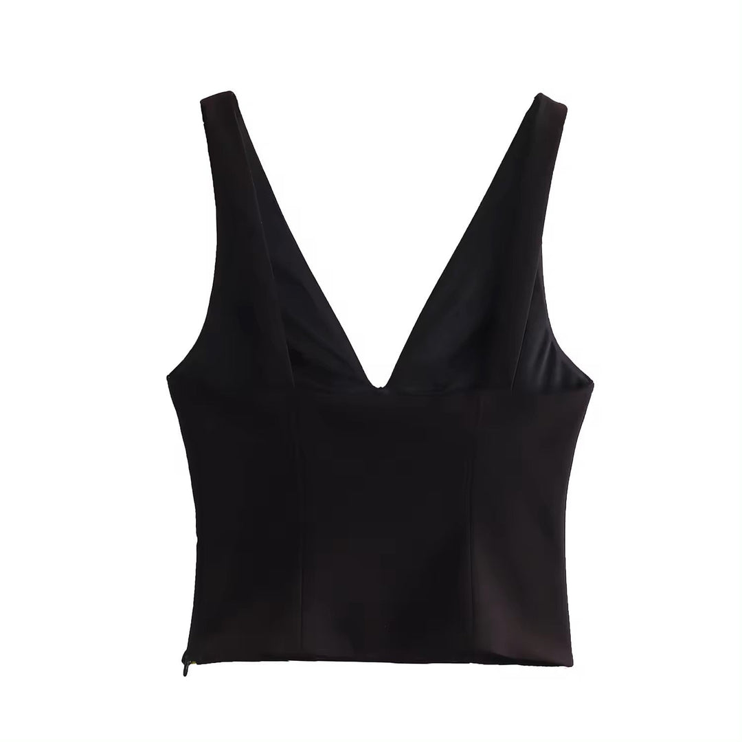 Nerys Black  Front Bow Tie W/ Beading Tank Top