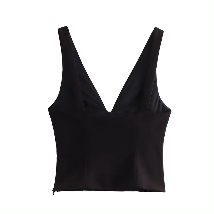 Nerys Black  Front Bow Tie W/ Beading Tank Top