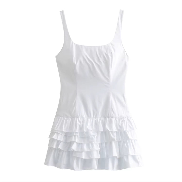 Ruthie White  Zipper Fly Bottom Ruffle Mini Jumpsuit