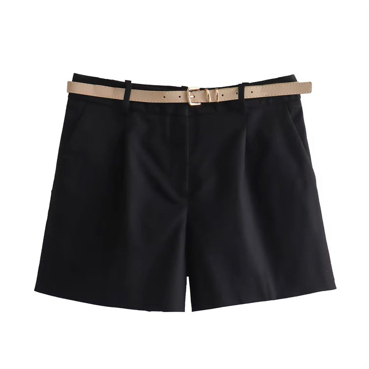 Viserra Black Zipper Fly Sashes Shorts