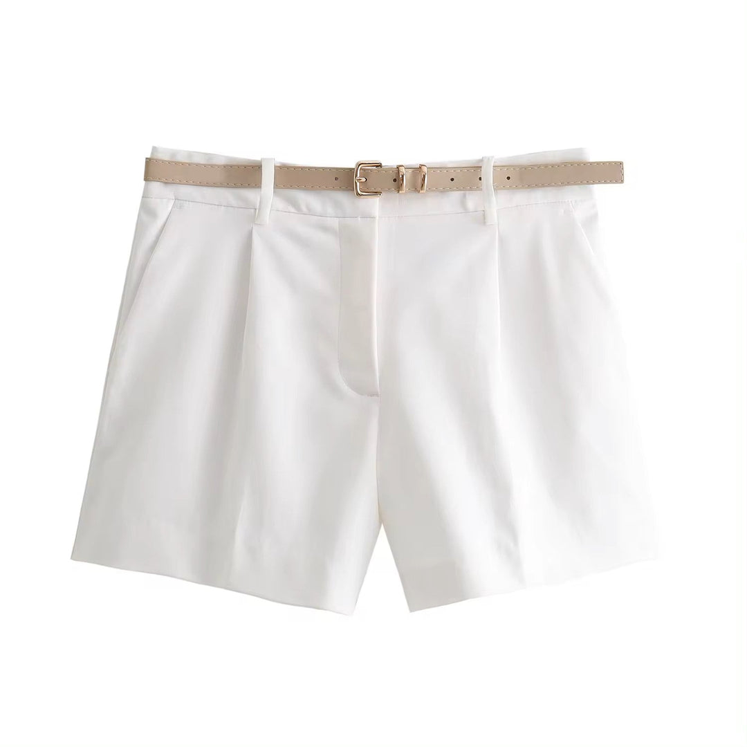 Viserra White Zipper Fly Sashes Shorts
