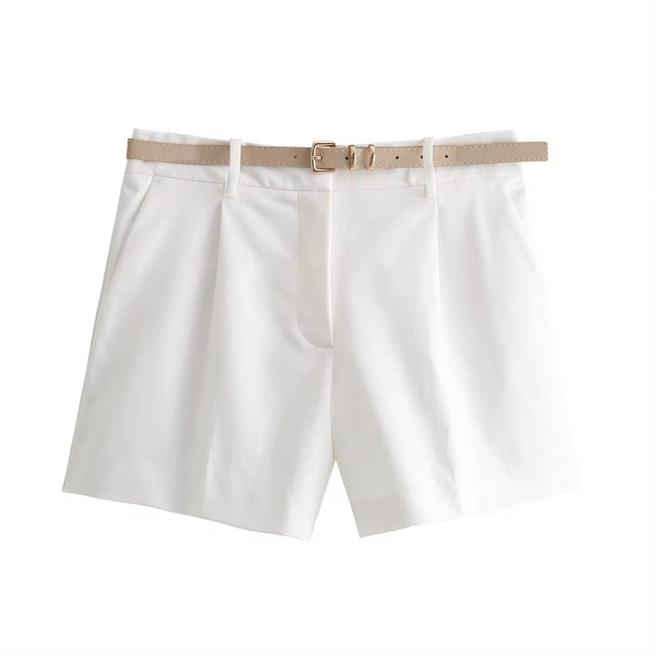 Viserra White Zipper Fly Sashes Shorts