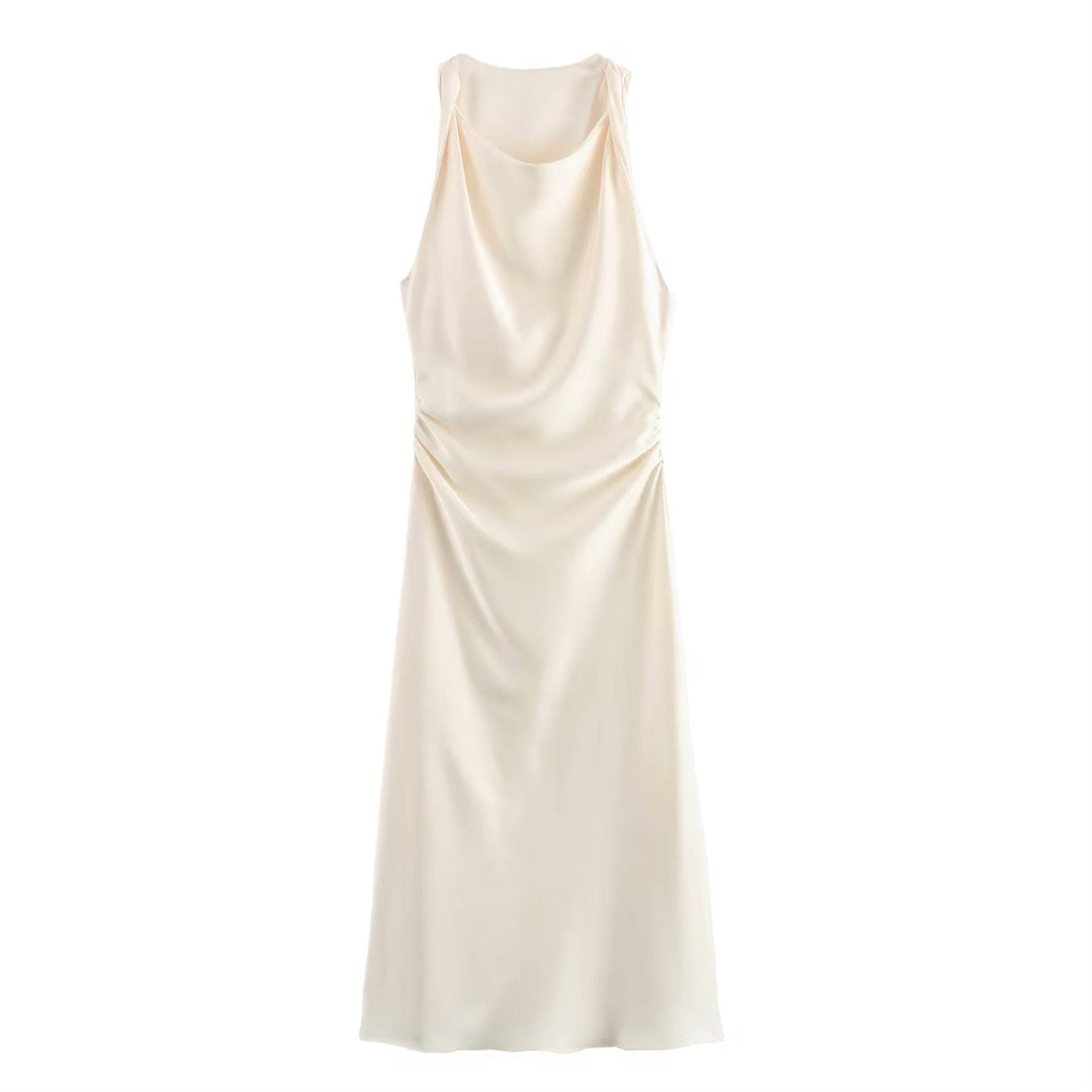 Seporha Beige Cowl Neck Midi Dress