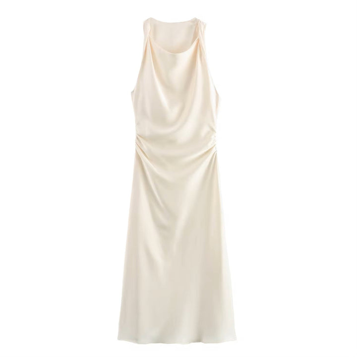 Seporha Beige Cowl Neck Midi Dress