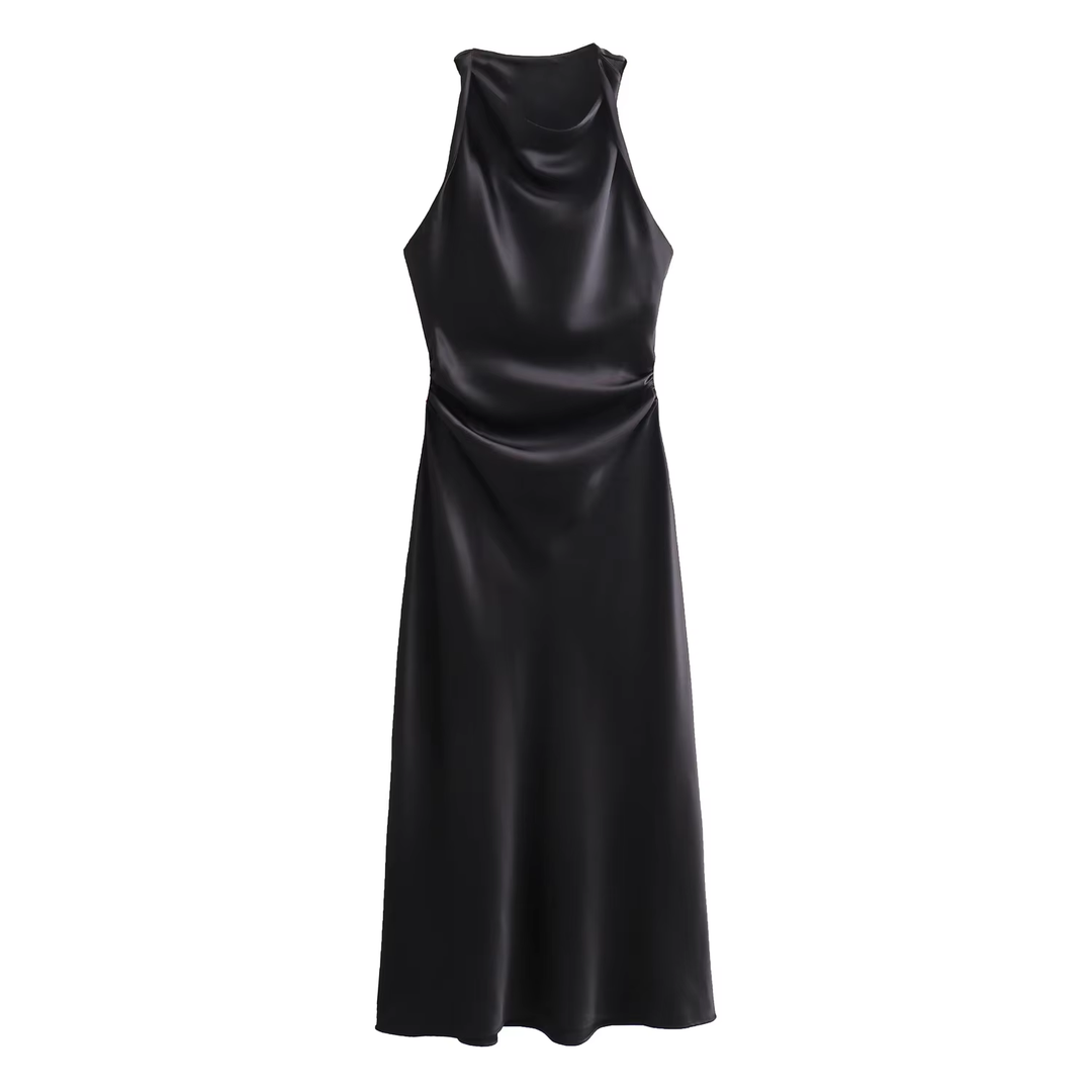 Seporha Black Cowl Neck Midi Dress