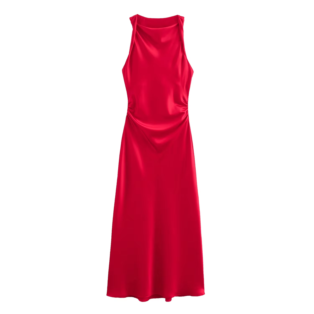 Seporha Red Cowl Neck Midi Dress